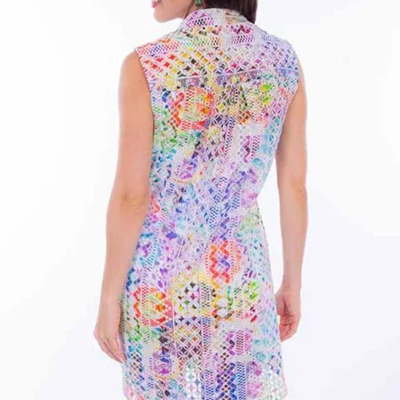 Scully Ladies Colorful Eyelet Split Neck Sleeveless Dress - Picture 3 of 3